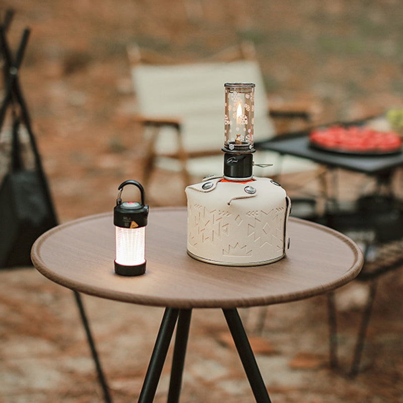 Moderne Einfachheit Aluminiumlegierung ABS Rund Faltbarer Outdoor Kaffeetisch 1-Tablett Taschenlampenhalter für draußen | Karnz