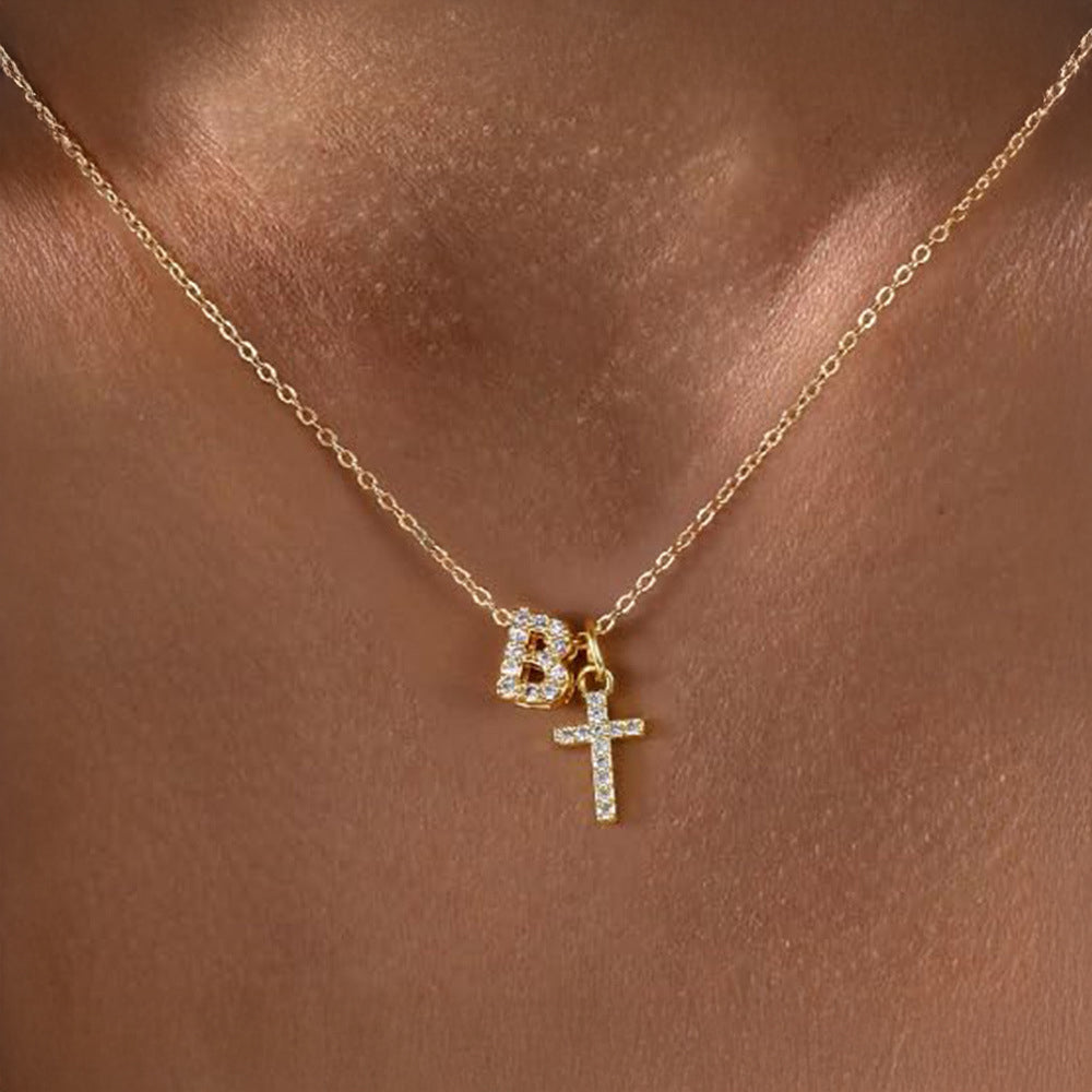 Karnz | Zarte Diamant Initial & Kreuz Halskette