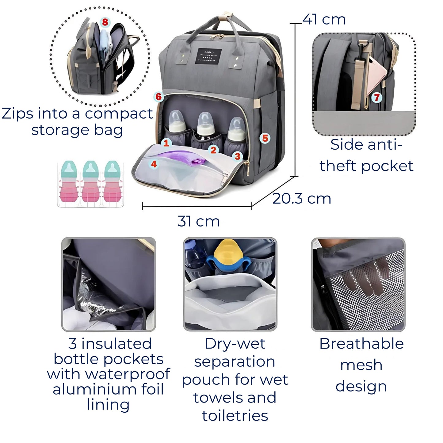 BabyVoyage | Faltbares Reisebett für Babys – Wasserdichtes Design – USB-Ladeanschluss – Ideal für Eltern unterwegs Karnz