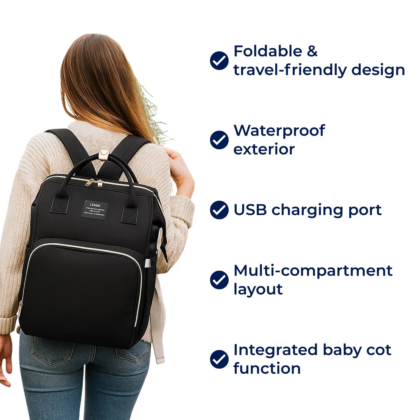 BabyVoyage | Faltbares Reisebett für Babys – Wasserdichtes Design – USB-Ladeanschluss – Ideal für Eltern unterwegs Karnz