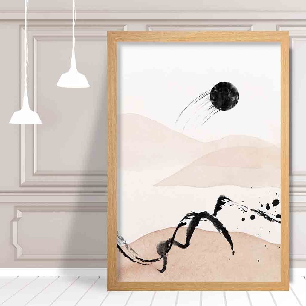 Abstrakte Landschaft in Beige und Schwarz Nr. 2 Kunstdruck
