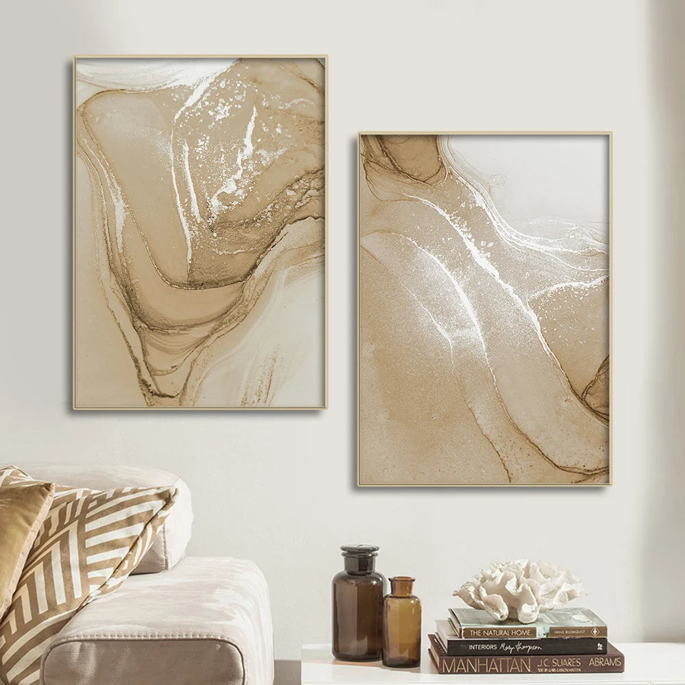 Set von 3 Stücken Beigefarbene Chic Flüssigmarmor Wandkunst Feine Kunst Leinwanddrucke Bilder Für Neutrale Farbige Wohnzimmer Schlafzimmer Kunst Moderne Hausinterieurdekoration
