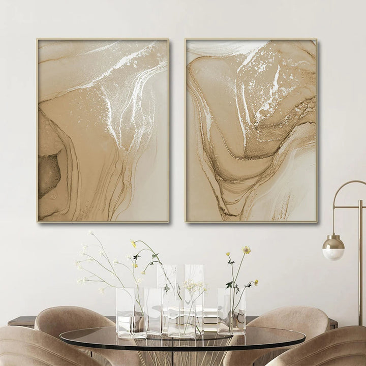 Set von 3 Stücken Beigefarbene Chic Flüssigmarmor Wandkunst Feine Kunst Leinwanddrucke Bilder Für Neutrale Farbige Wohnzimmer Schlafzimmer Kunst Moderne Hausinterieurdekoration