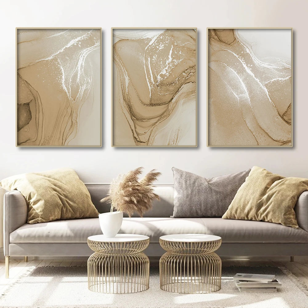 Set von 3 Stücken Beigefarbene Chic Flüssigmarmor Wandkunst Feine Kunst Leinwanddrucke Bilder Für Neutrale Farbige Wohnzimmer Schlafzimmer Kunst Moderne Hausinterieurdekoration