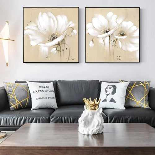 Beige Weiße Blüten Wandkunst Fine Art Leinwanddrucke Moderne Botanische Quadratische Format Florale Bilder Für Wohnzimmer Schlafzimmer Dekor