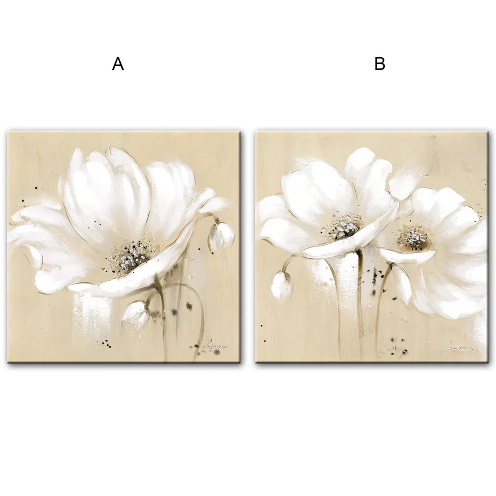 Beige Weiße Blüten Wandkunst Fine Art Leinwanddrucke Moderne Botanische Quadratische Format Florale Bilder Für Wohnzimmer Schlafzimmer Dekor