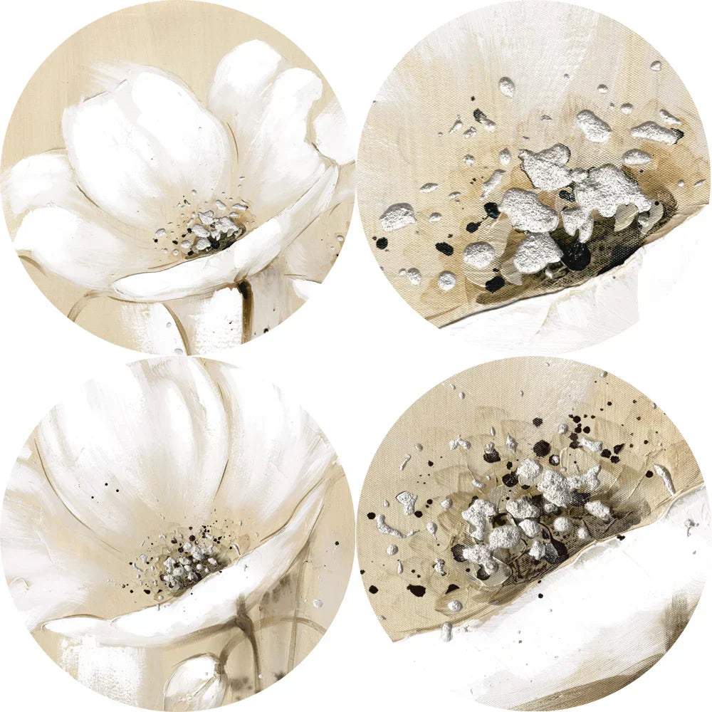 Beige Weiße Blüten Wandkunst Fine Art Leinwanddrucke Moderne Botanische Quadratische Format Florale Bilder Für Wohnzimmer Schlafzimmer Dekor