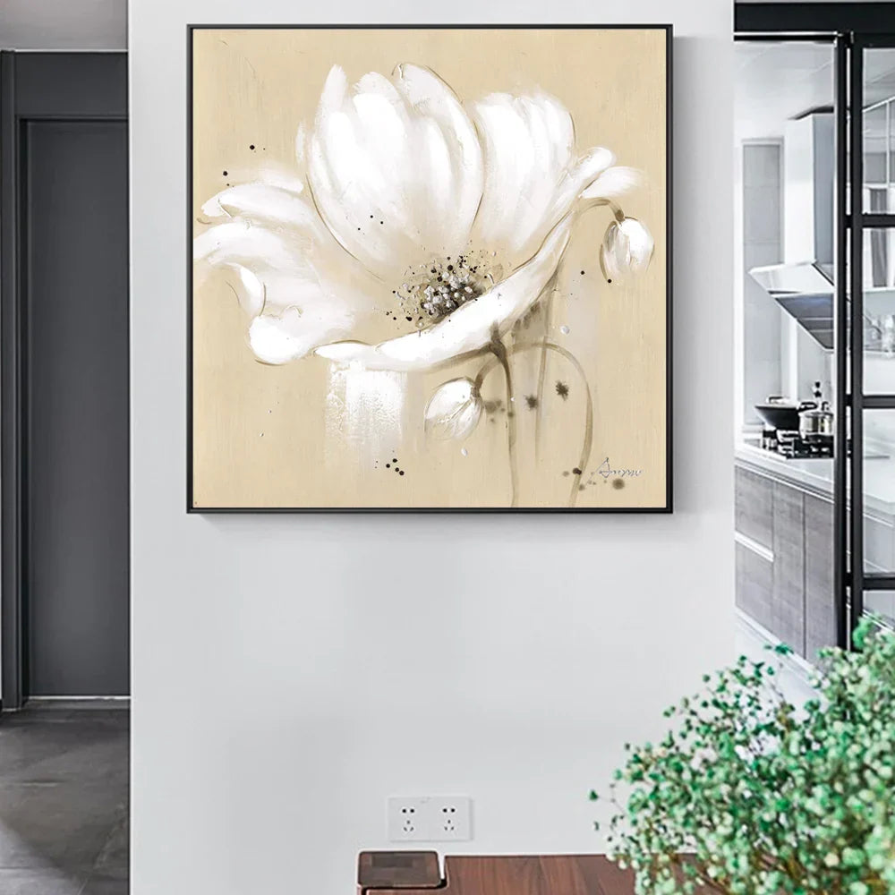Beige Weiße Blüten Wandkunst Fine Art Leinwanddrucke Moderne Botanische Quadratische Format Florale Bilder Für Wohnzimmer Schlafzimmer Dekor