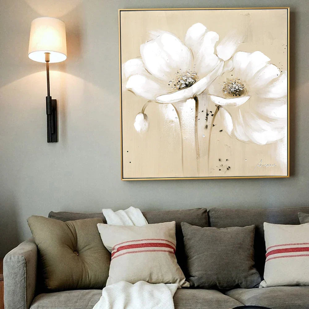Beige Weiße Blüten Wandkunst Fine Art Leinwanddrucke Moderne Botanische Quadratische Format Florale Bilder Für Wohnzimmer Schlafzimmer Dekor