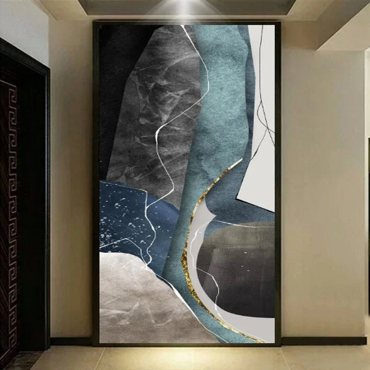 Große Größen Grau Blau Grün Nordisch Geomorph Abstract Wandkunst Feine Kunst Leinwanddrucke Bilder Für Moderne Wohnung Wohnzimmer Eingangsbereich Kunst Dekor | Karnz