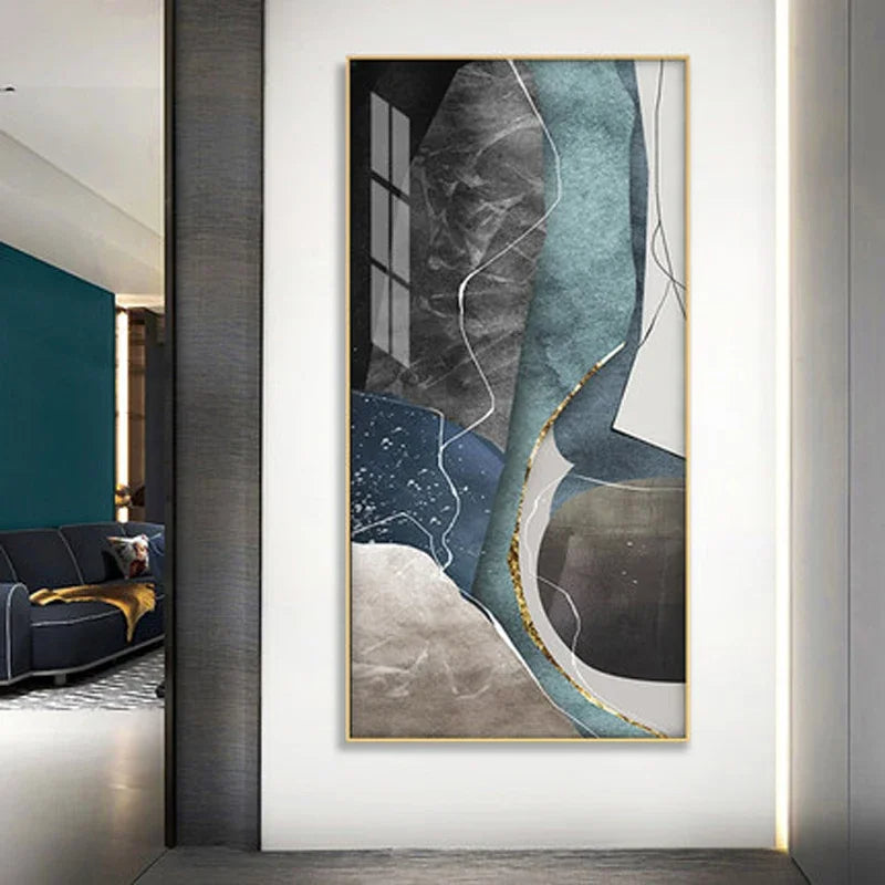 Große Größen Grau Blau Grün Nordisch Geomorph Abstract Wandkunst Feine Kunst Leinwanddrucke Bilder Für Moderne Wohnung Wohnzimmer Eingangsbereich Kunst Dekor | Karnz