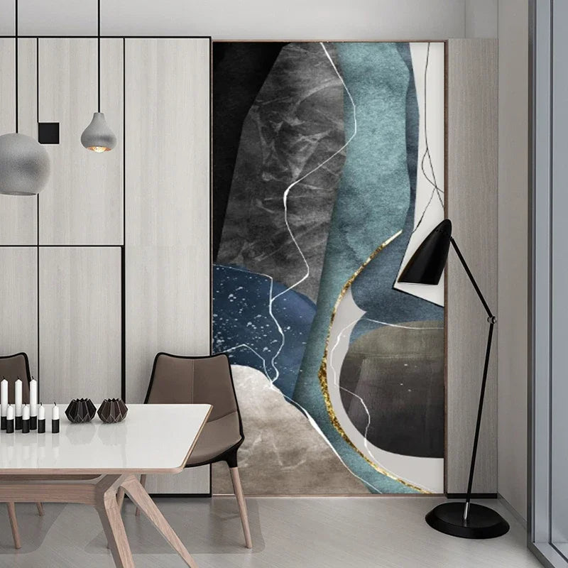Große Größen Grau Blau Grün Nordisch Geomorph Abstract Wandkunst Feine Kunst Leinwanddrucke Bilder Für Moderne Wohnung Wohnzimmer Eingangsbereich Kunst Dekor | Karnz