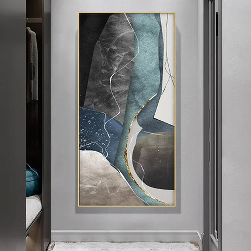 Große Größen Grau Blau Grün Nordisch Geomorph Abstract Wandkunst Feine Kunst Leinwanddrucke Bilder Für Moderne Wohnung Wohnzimmer Eingangsbereich Kunst Dekor | Karnz