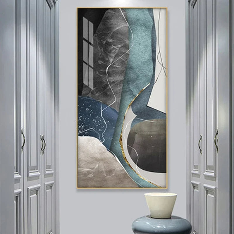 Große Größen Grau Blau Grün Nordisch Geomorph Abstract Wandkunst Feine Kunst Leinwanddrucke Bilder Für Moderne Wohnung Wohnzimmer Eingangsbereich Kunst Dekor | Karnz