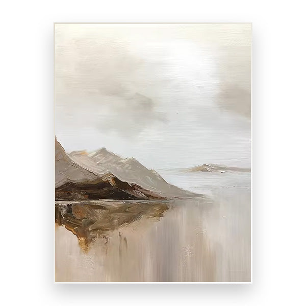 Große Größen Bergsee Landschaft Wandkunst feine Kunst Leinwanddrucke Braun Beige Grau Neutrale Farbe Texturierte abstrakte Bilder für Wohnzimmer Eingangsbereich Foyer Kunst Dekor