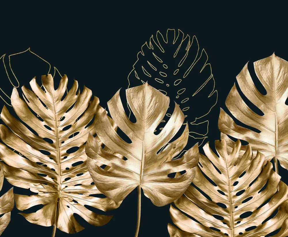 Große Größen Weites Format Tropische Botanische Wandkunst Feine Kunstleinwanddrucke Goldene Monstera Palmblätter Bilder Für Über Dem Bett Kunst Für Über Der Couch