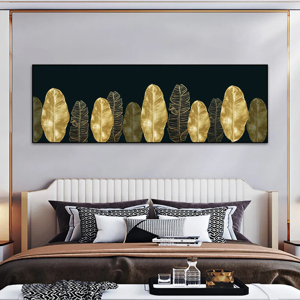 Große Größen Weites Format Tropische Botanische Wandkunst Feine Kunstleinwanddrucke Goldene Monstera Palmblätter Bilder Für Über Dem Bett Kunst Für Über Der Couch