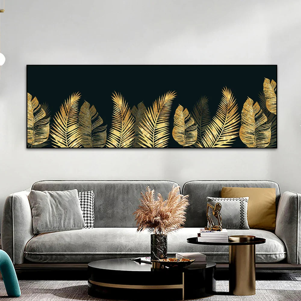 Große Größen Weites Format Tropische Botanische Wandkunst Feine Kunstleinwanddrucke Goldene Monstera Palmblätter Bilder Für Über Dem Bett Kunst Für Über Der Couch
