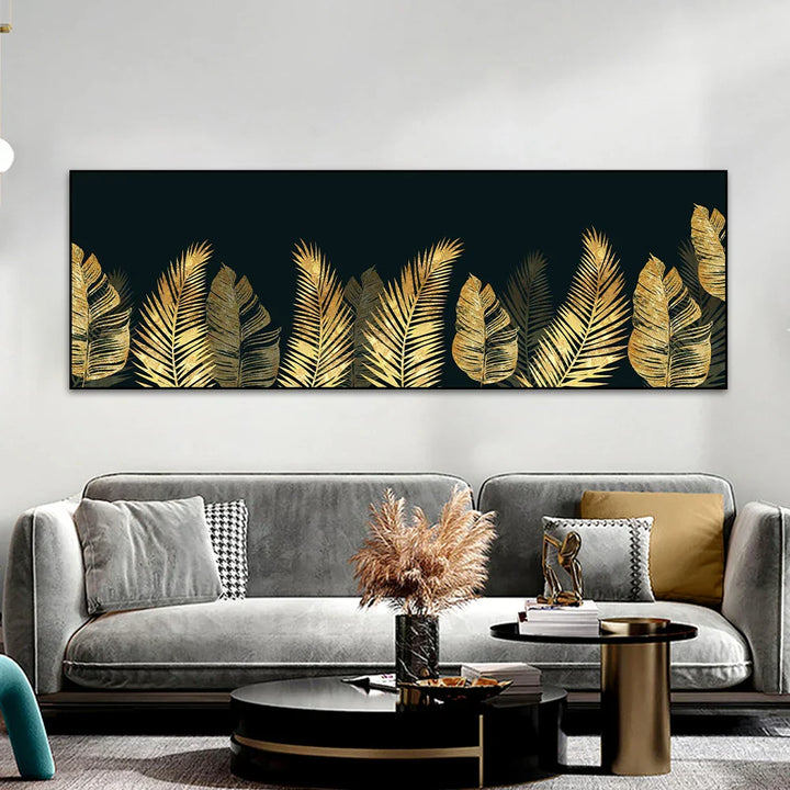 Große Größen Weites Format Tropische Botanische Wandkunst Feine Kunstleinwanddrucke Goldene Monstera Palmblätter Bilder Für Über Dem Bett Kunst Für Über Der Couch