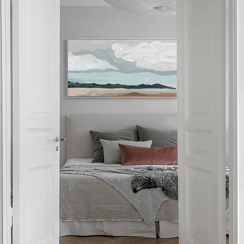Big Sky Abstracte Landschaft Wandkunst Fine Art Leinwanddruck Neutrale Farbaufnahme Für Modernes Apartment Wohnzimmer Nordisches Bild Für Über Dem Bett