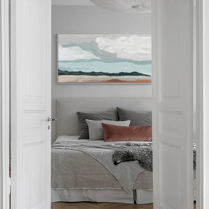 Big Sky Abstracte Landschaft Wandkunst Fine Art Leinwanddruck Neutrale Farbaufnahme Für Modernes Apartment Wohnzimmer Nordisches Bild Für Über Dem Bett