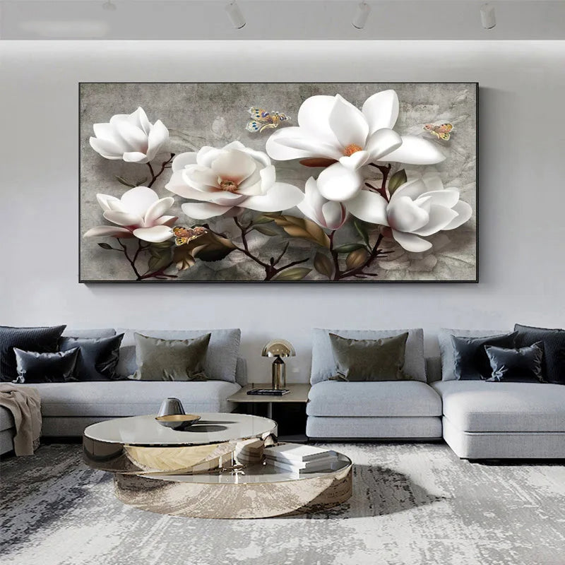 Große weiße florale abstrakte Wandkunst feine Kunstdrucke auf Leinwand moderne botanische Bilder für Wohnzimmer Hotelzimmer Schlafzimmer Kunst Dekor | Karnz
