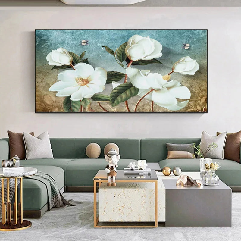 Große weiße florale abstrakte Wandkunst feine Kunstdrucke auf Leinwand moderne botanische Bilder für Wohnzimmer Hotelzimmer Schlafzimmer Kunst Dekor | Karnz