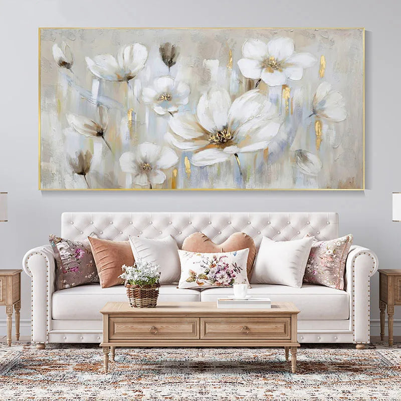Große weiße florale abstrakte Wandkunst feine Kunstdrucke auf Leinwand moderne botanische Bilder für Wohnzimmer Hotelzimmer Schlafzimmer Kunst Dekor | Karnz