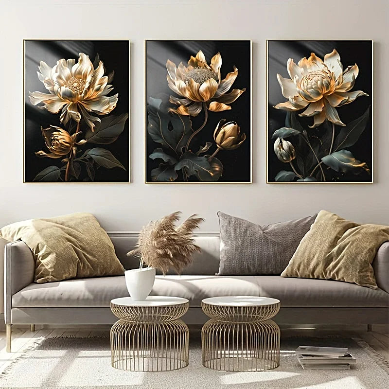 Schwarze Goldene Florale Wandkunst Feine Kunst Leinwanddrucke Moderne Botanische Bilder Für Wohnzimmer Schlafzimmer Leichte Luxus Wohnkultur
