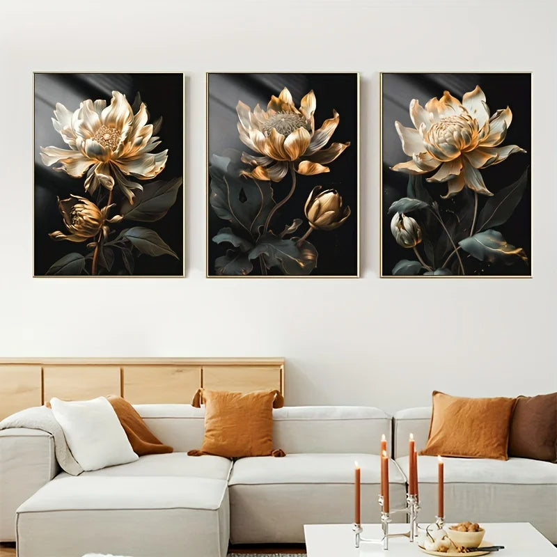 Schwarze Goldene Florale Wandkunst Feine Kunst Leinwanddrucke Moderne Botanische Bilder Für Wohnzimmer Schlafzimmer Leichte Luxus Wohnkultur