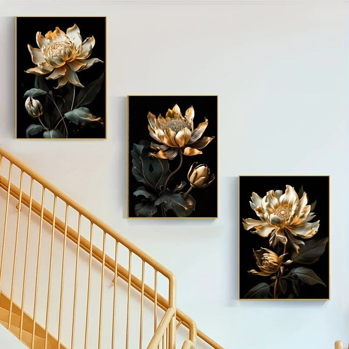 Schwarze Goldene Florale Wandkunst Feine Kunst Leinwanddrucke Moderne Botanische Bilder Für Wohnzimmer Schlafzimmer Leichte Luxus Wohnkultur