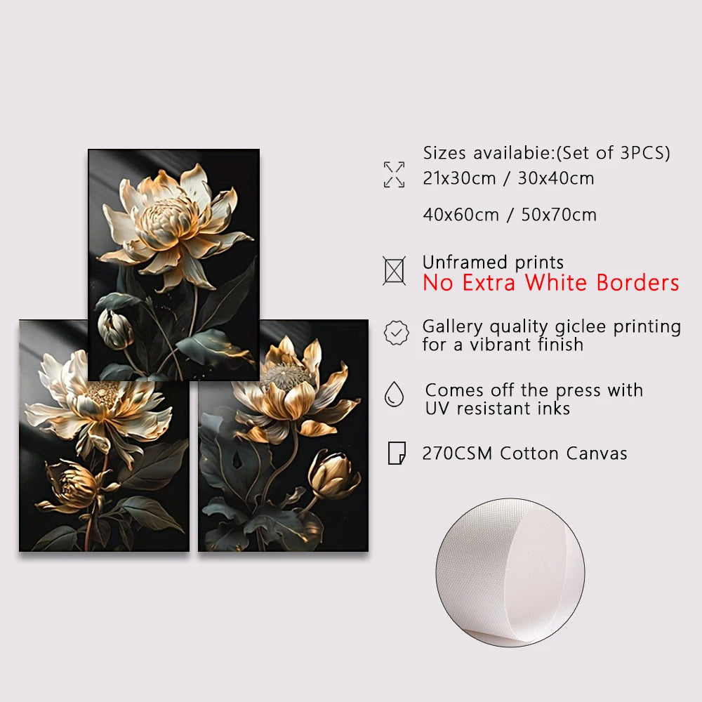 Schwarze Goldene Florale Wandkunst Feine Kunst Leinwanddrucke Moderne Botanische Bilder Für Wohnzimmer Schlafzimmer Leichte Luxus Wohnkultur