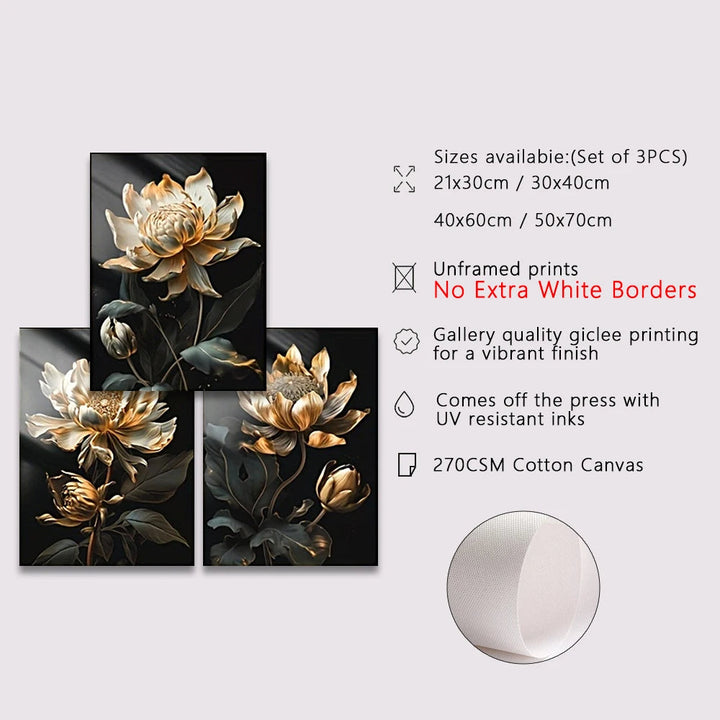 Schwarze Goldene Florale Wandkunst Feine Kunst Leinwanddrucke Moderne Botanische Bilder Für Wohnzimmer Schlafzimmer Leichte Luxus Wohnkultur
