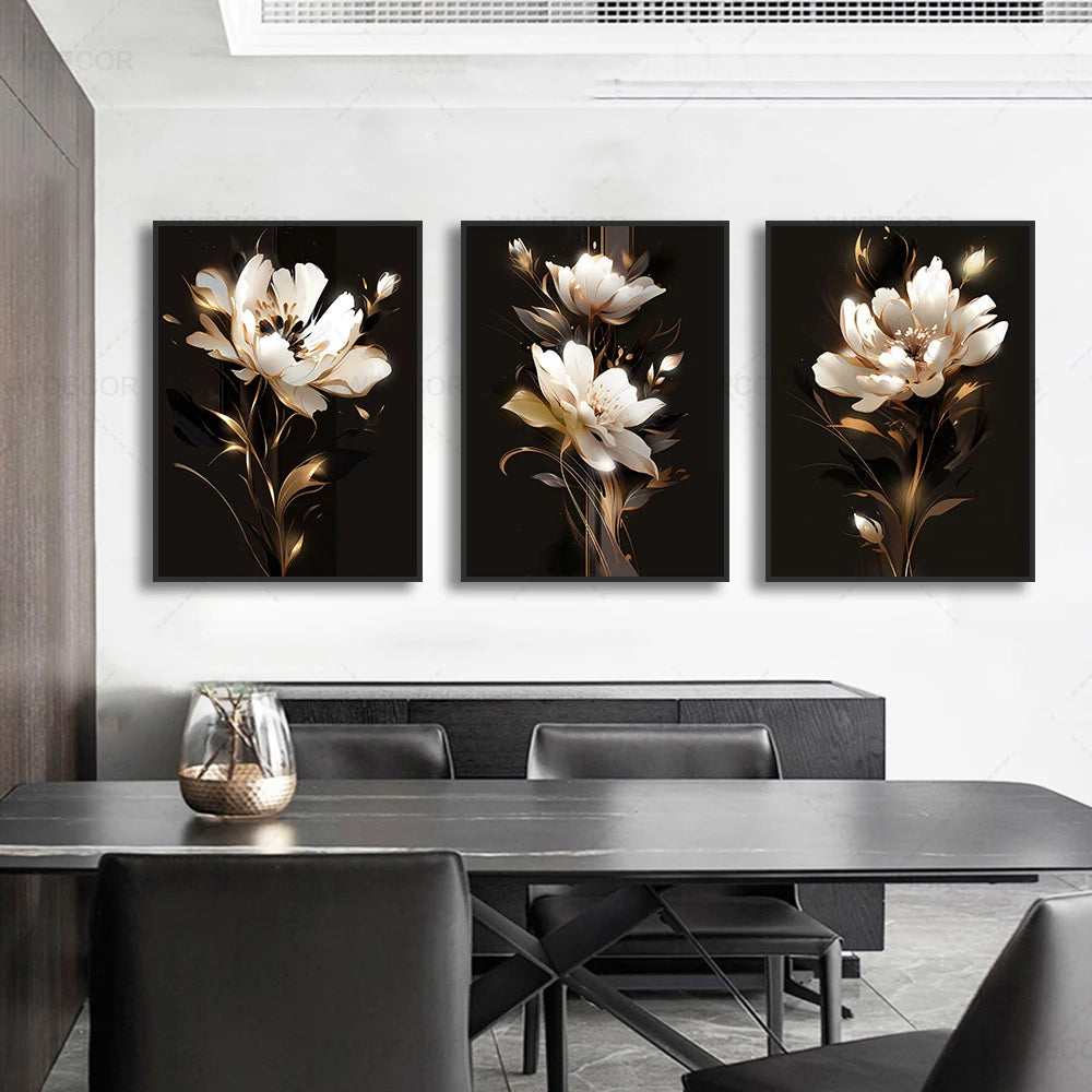 Schwarze Goldene Tropische Blätter Wandkunst Feine Kunst Leinwanddrucke Moderne Botanische Bilder Für Luxuriöses Wohnzimmer Esszimmer Home Office Dekor | Karnz