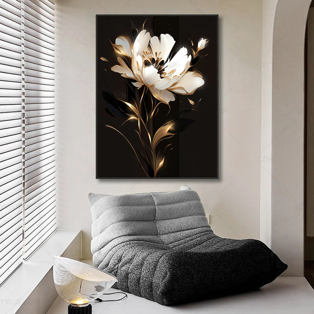 Schwarze Goldene Tropische Blätter Wandkunst Feine Kunst Leinwanddrucke Moderne Botanische Bilder Für Luxuriöses Wohnzimmer Esszimmer Home Office Dekor | Karnz