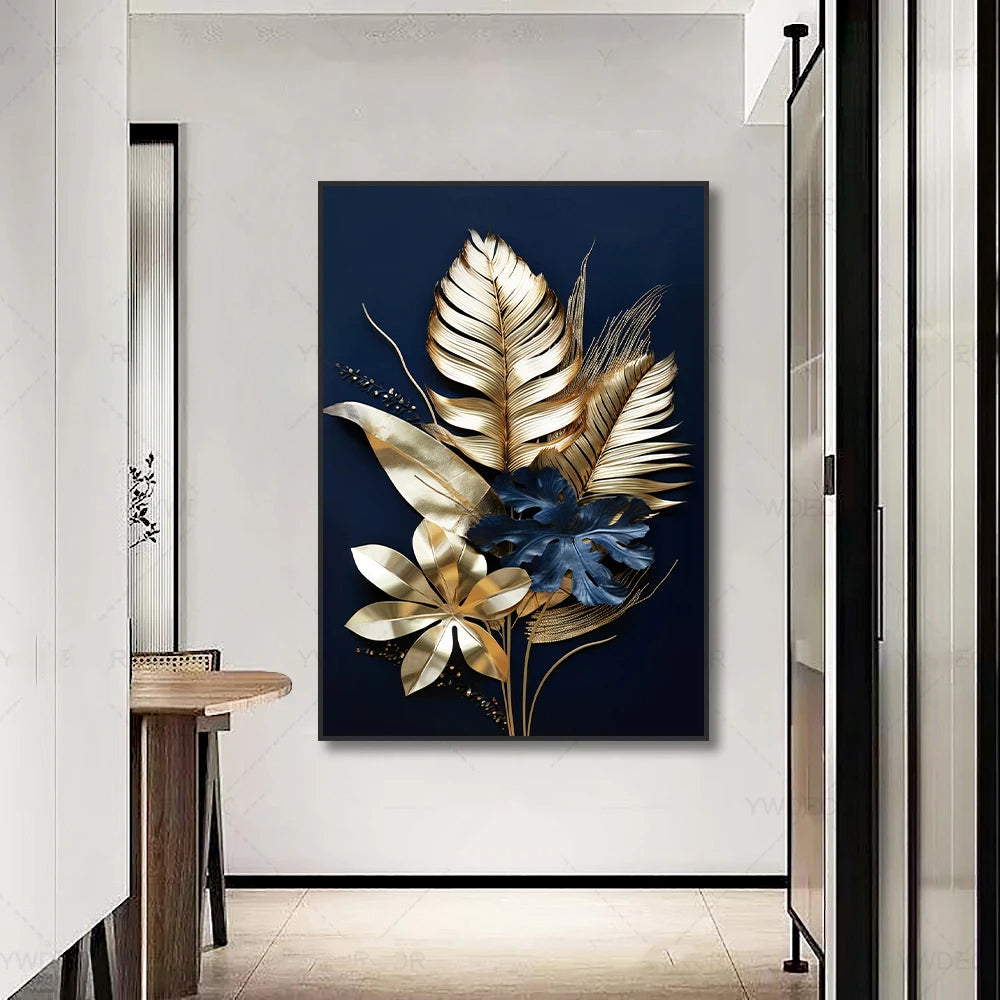 Schwarze Goldene Tropische Blätter Wandkunst Feine Kunst Leinwanddrucke Moderne Botanische Bilder Für Luxuriöses Wohnzimmer Esszimmer Home Office Dekor | Karnz