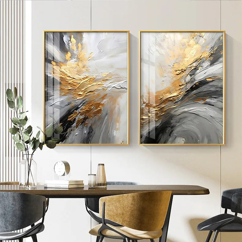 Schwarz Grau Gold Sturm Dick Pinsel Farbe Leinwanddruck Wandkunst Fine Art Giclee Druck Bilder für luxuriöses Wohnzimmer Hotelzimmer Home Office Dekor | Karnz