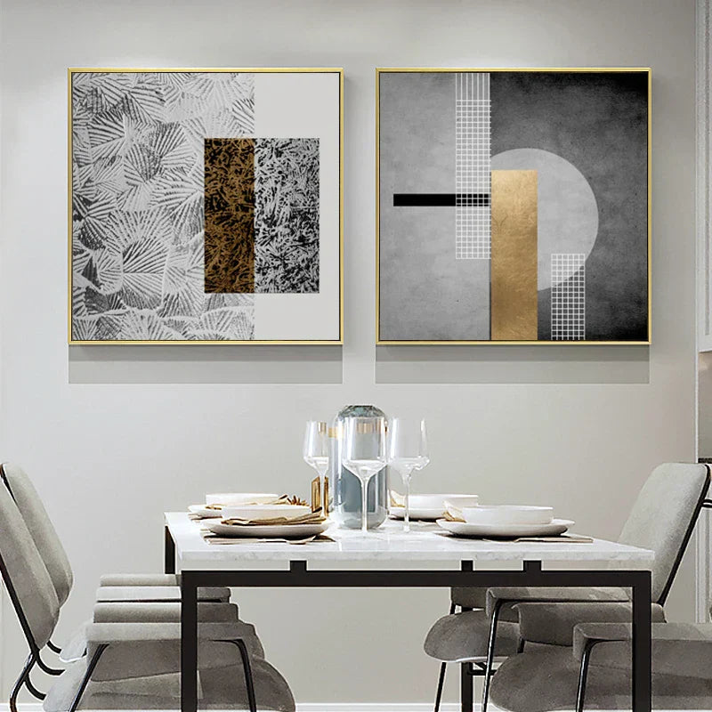 Schwarz Golden Abstrakte Wandkunst Quadratisches Format Fein Kunst Leinwand Drucke Retro Vintage Texturierte Designer Bilder Für Moderne Wohnzimmer Dekor