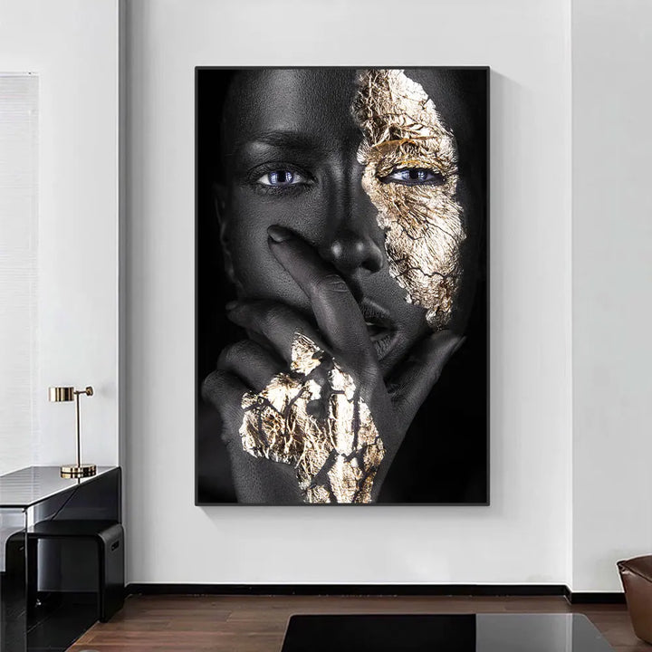 Schwarze Goldene Afrikanische Frau Poster Wandkunst Fine Art Leinwand Druck Porträt Bild Für Modernes Apartment Wohnzimmer Inneneinrichtung