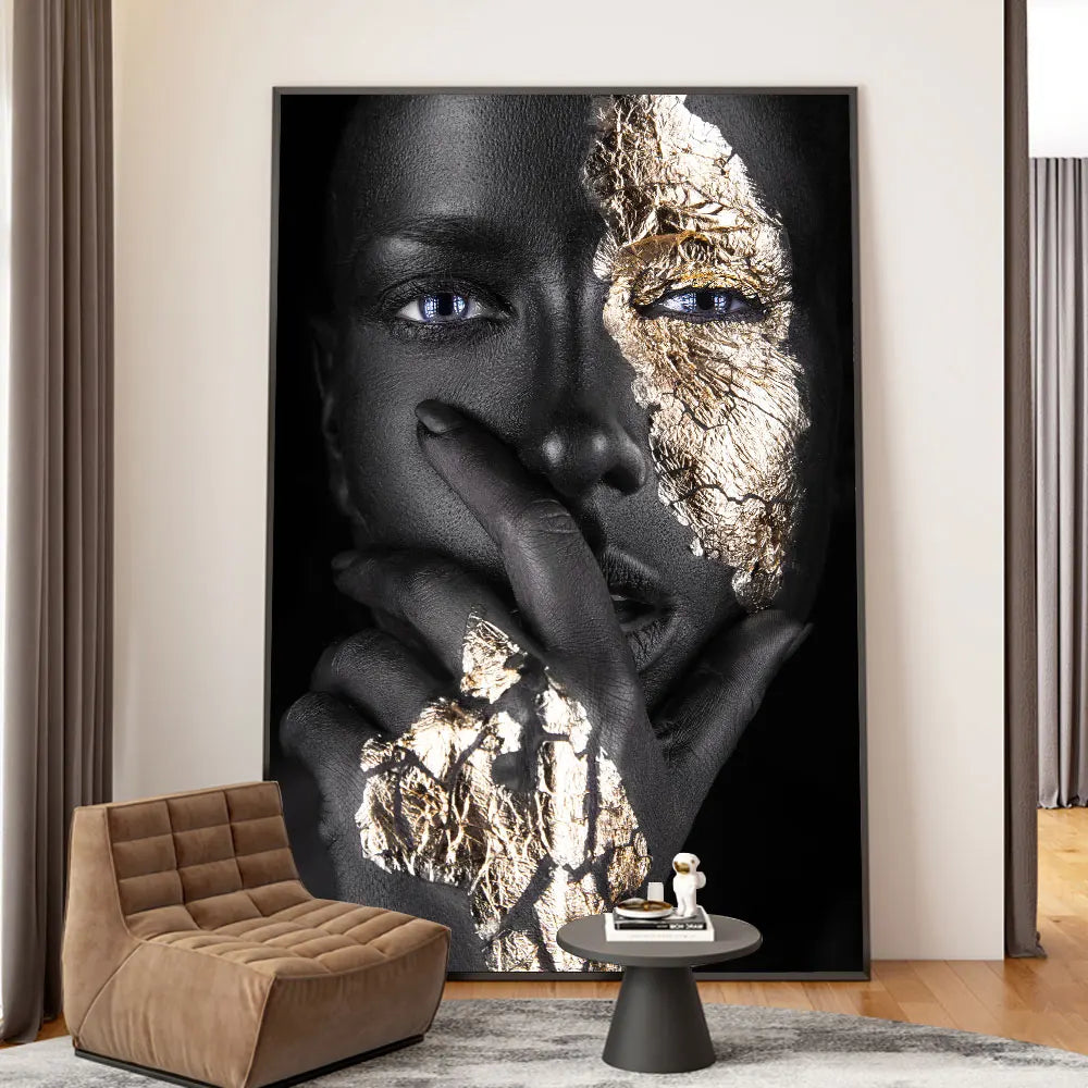 Schwarze Goldene Afrikanische Frau Poster Wandkunst Fine Art Leinwand Druck Porträt Bild Für Modernes Apartment Wohnzimmer Inneneinrichtung