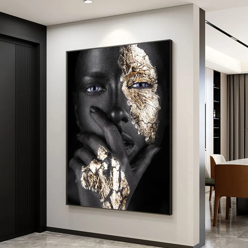 Schwarze Goldene Afrikanische Frau Poster Wandkunst Fine Art Leinwand Druck Porträt Bild Für Modernes Apartment Wohnzimmer Inneneinrichtung
