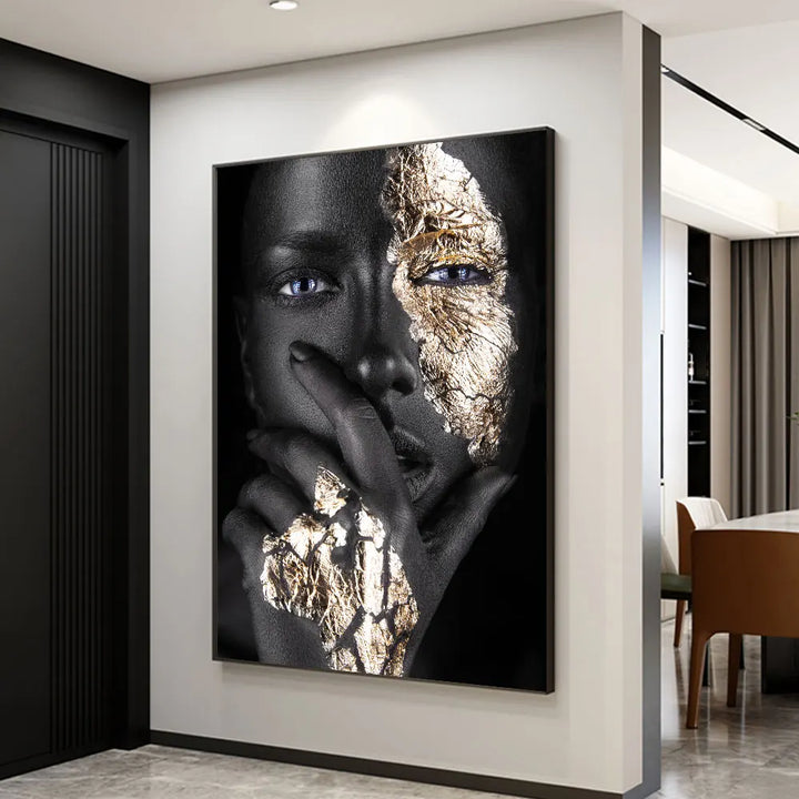 Schwarze Goldene Afrikanische Frau Poster Wandkunst Fine Art Leinwand Druck Porträt Bild Für Modernes Apartment Wohnzimmer Inneneinrichtung