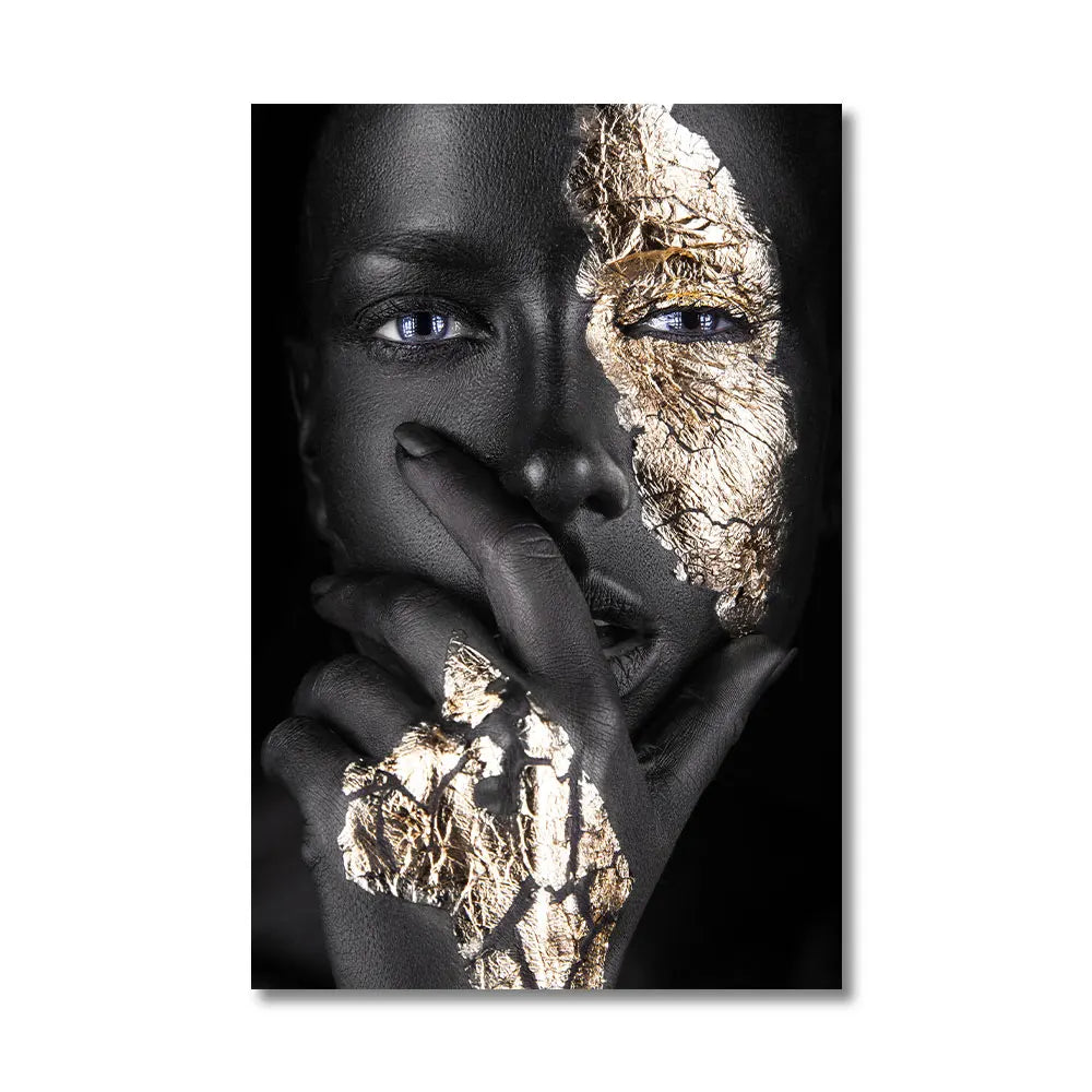 Schwarze Goldene Afrikanische Frau Poster Wandkunst Fine Art Leinwand Druck Porträt Bild Für Modernes Apartment Wohnzimmer Inneneinrichtung