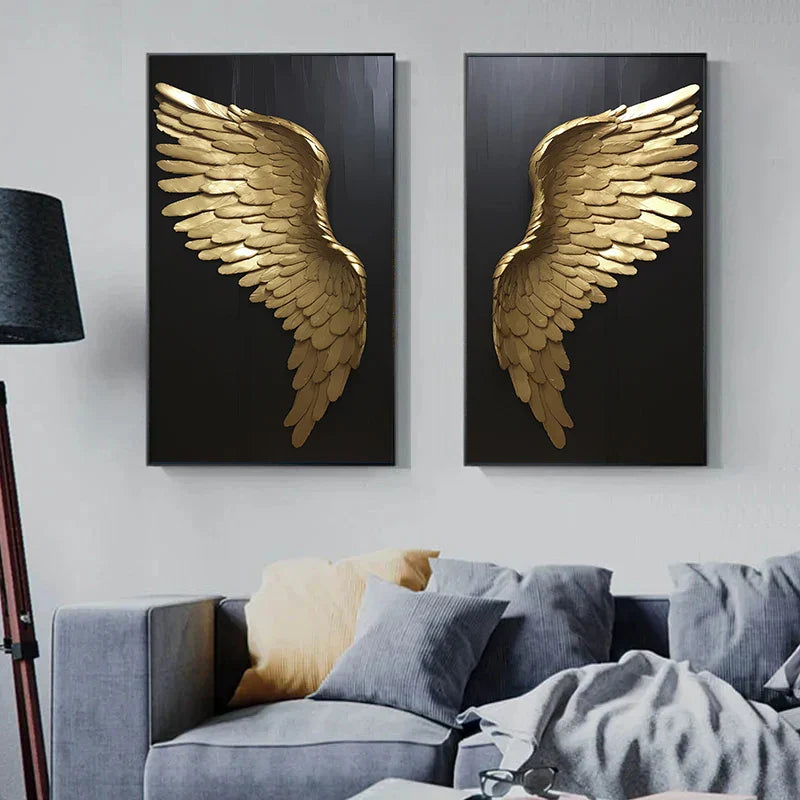 Große Größen Goldene Traum Engel Flügel Wandkunst Feine Kunst Leinwanddrucke Bilder Für Modernes Apartment Wohnzimmer Leichte Luxus Boutique Mode Haus Kunst Dekor