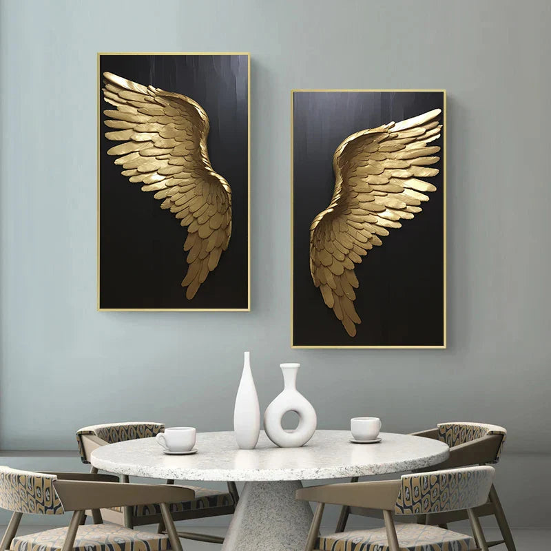 Große Größen Goldene Traum Engel Flügel Wandkunst Feine Kunst Leinwanddrucke Bilder Für Modernes Apartment Wohnzimmer Leichte Luxus Boutique Mode Haus Kunst Dekor