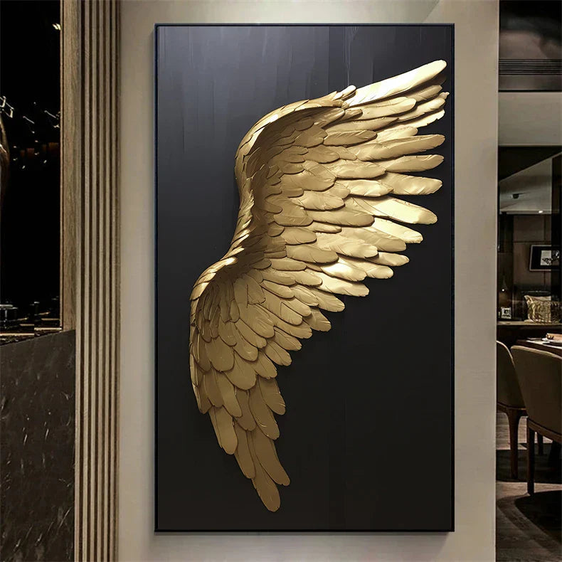 Große Größen Goldene Traum Engel Flügel Wandkunst Feine Kunst Leinwanddrucke Bilder Für Modernes Apartment Wohnzimmer Leichte Luxus Boutique Mode Haus Kunst Dekor