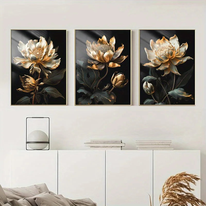 Schwarze Goldene Florale Wandkunst Feine Kunst Leinwanddrucke Moderne Botanische Bilder Für Wohnzimmer Schlafzimmer Leichte Luxus Wohnkultur