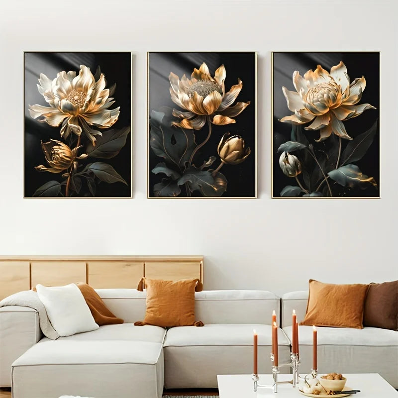 Schwarze Goldene Florale Wandkunst Feine Kunst Leinwanddrucke Moderne Botanische Bilder Für Wohnzimmer Schlafzimmer Leichte Luxus Wohnkultur