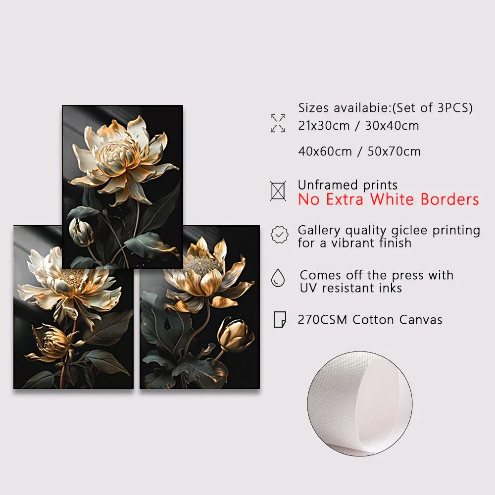 Schwarze Goldene Florale Wandkunst Feine Kunst Leinwanddrucke Moderne Botanische Bilder Für Wohnzimmer Schlafzimmer Leichte Luxus Wohnkultur