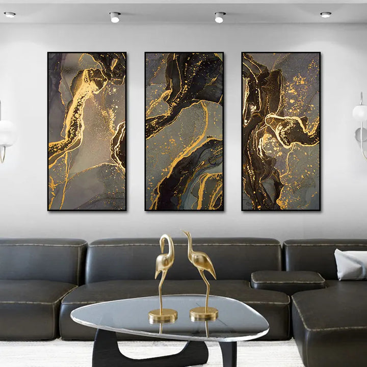 Schwarz Goldene Linie Marmor Druck Wandkunst Fine Art Leinwanddrucke Hohe Vertikale Rechteckige Kunstwerke Bilder Für Wohnzimmer Leichte Luxuriöse Wohnkultur